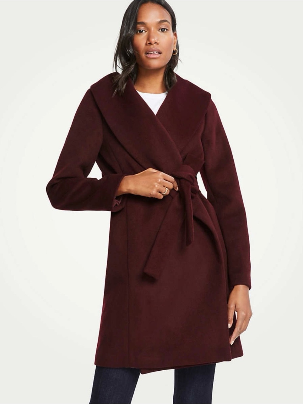 ANN TAYLOR Wrap Coat Wool Blend Burgundy Size XL Petite